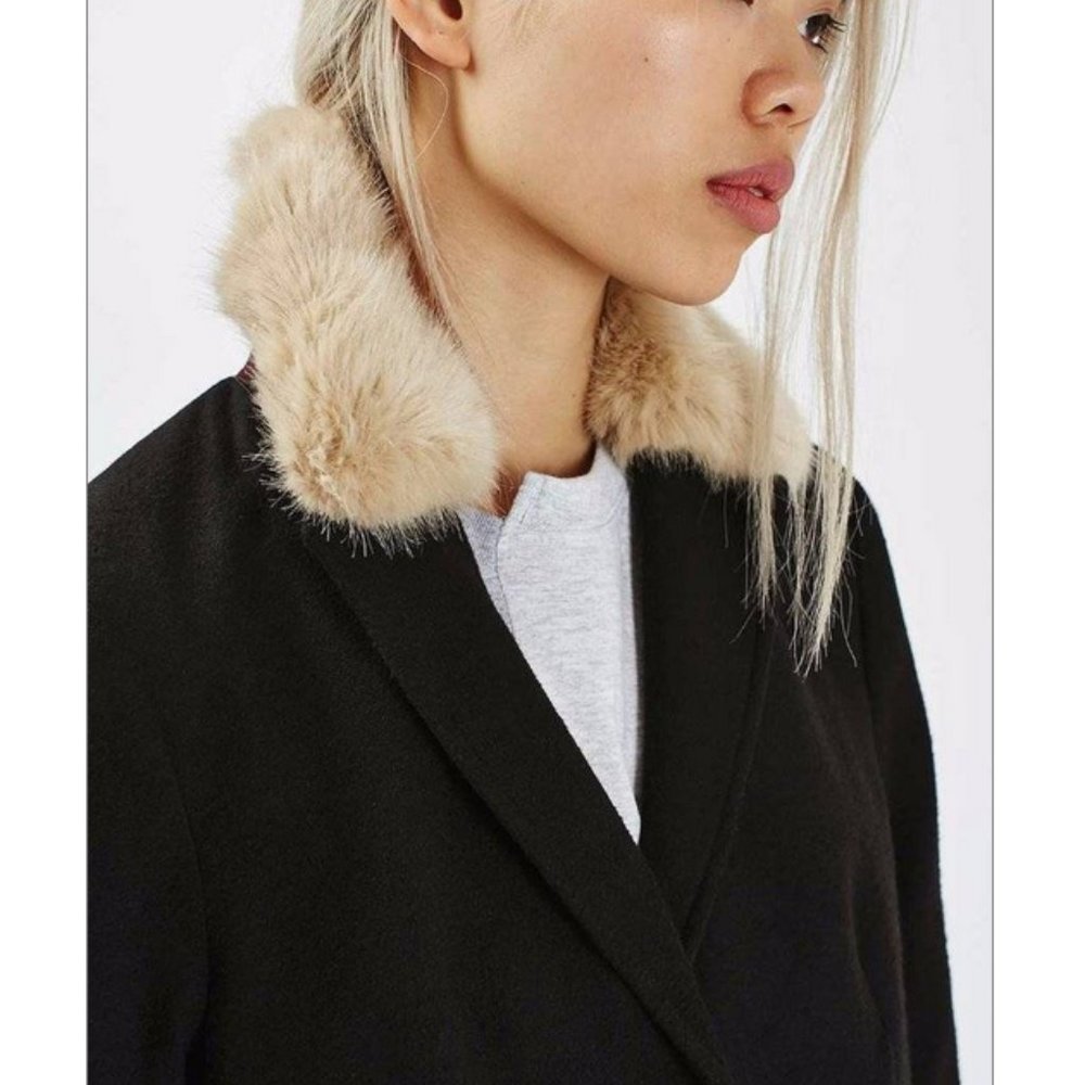 TOPSHOP Detachable Fur Collar Boyfriend Coat - Picture 4 of 5